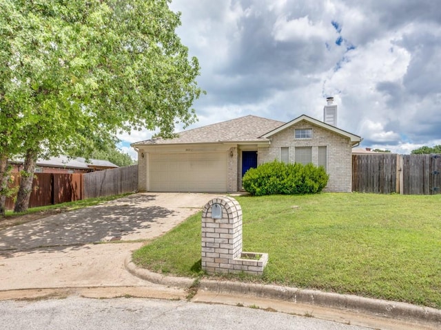 202 Lancelot Dr, Weatherford, TX 76086 - view of front of home featuring brick siding, driveway, an attached garage, and a chimney