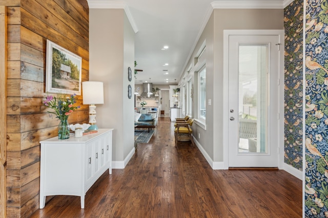 613 Park Place Blvd, Rockwall, TX 75087 - entryway featuring dark wood-style floors, baseboards, crown molding, and recessed lighting