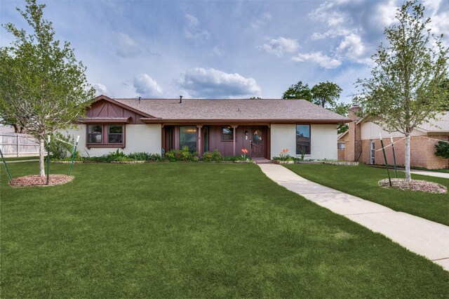2800 Peachtree Ln, Pantego, TX 76013 - ranch-style house featuring brick siding, board and batten siding, and a shingled roof