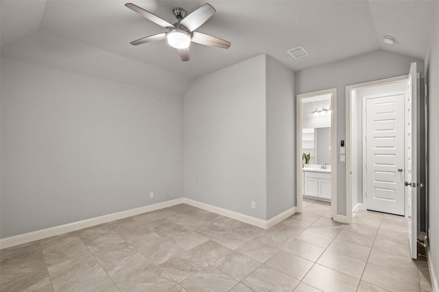 1429 Bridgewater Blvd, Celina, TX 75009 - empty room featuring vaulted ceiling, ceiling fan, light tile patterned flooring, and baseboards