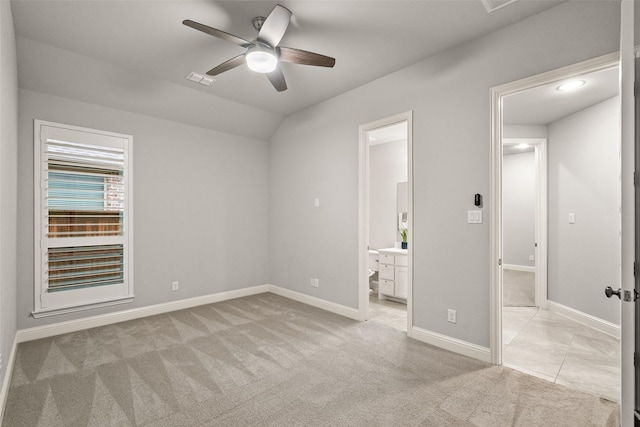 1429 Bridgewater Blvd, Celina, TX 75009 - unfurnished bedroom featuring light colored carpet, ensuite bath, baseboards, a ceiling fan, and vaulted ceiling