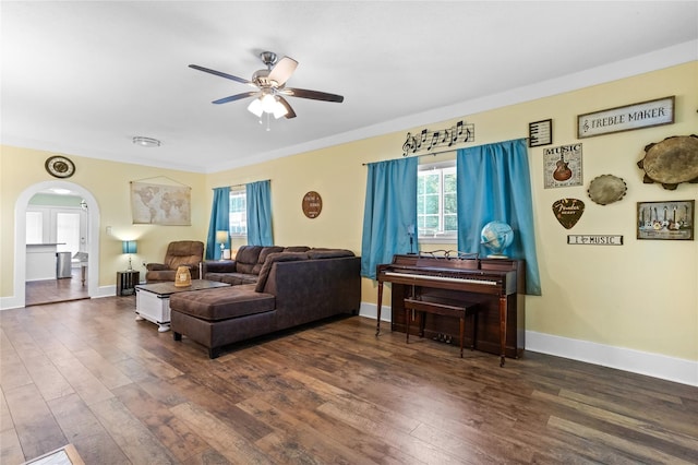 200 S Mimosa St, Paradise, TX 76073 - living area with a ceiling fan, dark wood-type flooring, and plenty of natural light