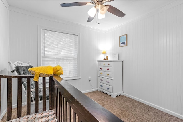 200 S Mimosa St, Paradise, TX 76073 - bedroom featuring crown molding, light carpet, baseboards, and ceiling fan