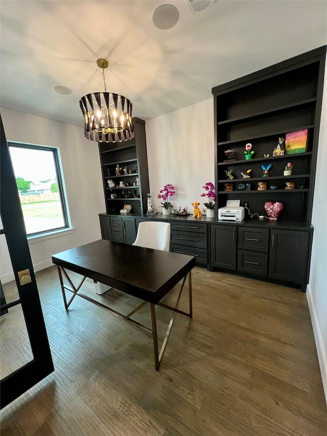 613 Wildcat Way, Kennedale, TX 76060 - dining area with baseboards, wood finished floors, a chandelier, and an office area