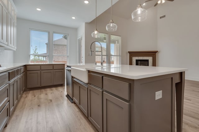 14936 Grissom Ave, Aledo, TX 76008 - kitchen with a sink, light wood-type flooring, stainless steel dishwasher, light countertops, and gray cabinets