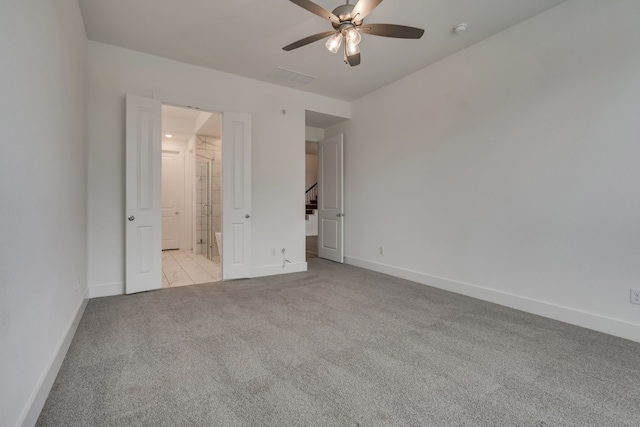 14936 Grissom Ave, Aledo, TX 76008 - unfurnished bedroom featuring light colored carpet, baseboards, connected bathroom, and ceiling fan