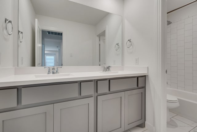 14936 Grissom Ave, Aledo, TX 76008 - full bathroom featuring double vanity, marble finish flooring, toilet, and bathing tub / shower combination