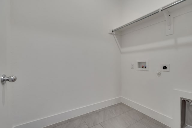 14936 Grissom Ave, Aledo, TX 76008 - clothes washing area with hookup for an electric dryer, washer hookup, baseboards, gas dryer hookup, and light tile patterned floors