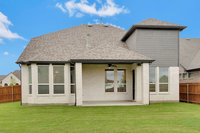 14936 Grissom Ave, Aledo, TX 76008 - back of property featuring ceiling fan, a shingled roof, brick siding, and a patio area