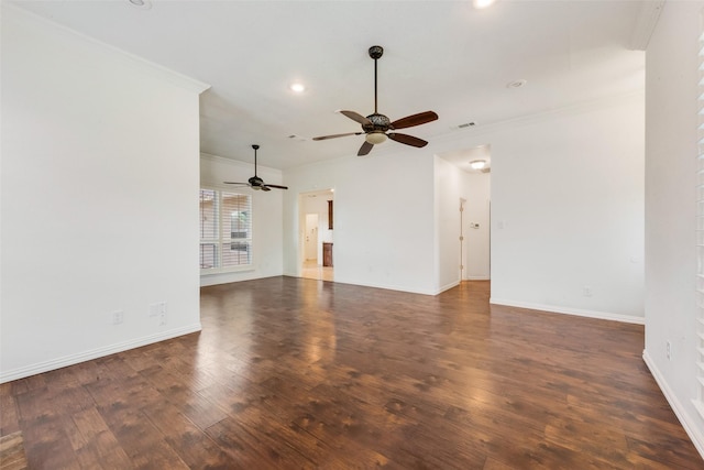 8525 Creekview Dr, Frisco, TX 75034 - unfurnished living room featuring crown molding, a ceiling fan, recessed lighting, wood finished floors, and baseboards