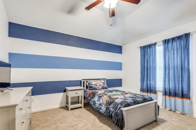 2401 Greenwich Dr, Carrollton, TX 75006 - carpeted bedroom with ceiling fan and vaulted ceiling