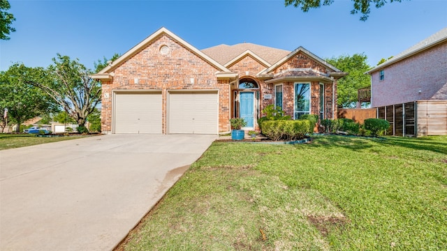 2401 Greenwich Dr, Carrollton, TX 75006 - view of front of home with brick siding, an attached garage, and concrete driveway