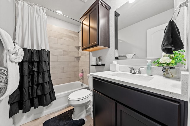 10116 Mickler Ln, Waco, TX 76708 - bathroom featuring toilet, shower / bathtub combination with curtain, vanity, and recessed lighting