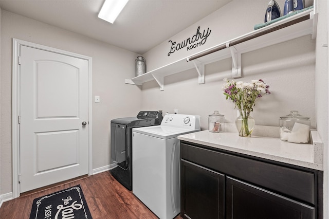 10116 Mickler Ln, Waco, TX 76708 - clothes washing area with washing machine and dryer, dark wood-style floors, and baseboards