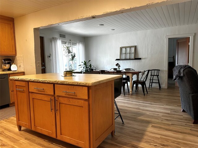 1075 County Road 32240, Sumner, TX 75486 - kitchen featuring wooden ceiling, light countertops, light wood-style flooring, dishwasher, and a kitchen island