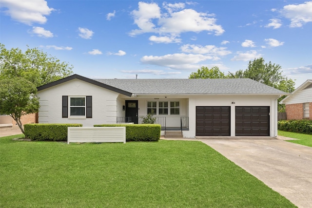 10834 Wyatt St, Dallas, TX 75218 - ranch-style house featuring an attached garage, a front yard, concrete driveway, and a porch