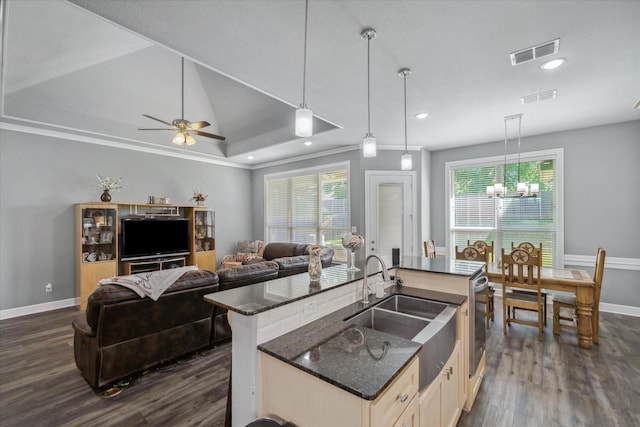 2231 Rana Park, Flint, TX 75762 - kitchen with dark wood finished floors, a sink, open floor plan, healthy amount of natural light, and recessed lighting
