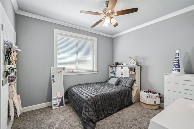 2231 Rana Park, Flint, TX 75762 - carpeted bedroom featuring crown molding, ceiling fan, and baseboards