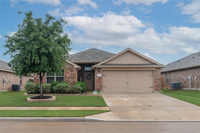2717 Swift Creek Dr, Fort Worth, TX 76123 - single story home with cooling unit, driveway, a front lawn, brick siding, and an attached garage