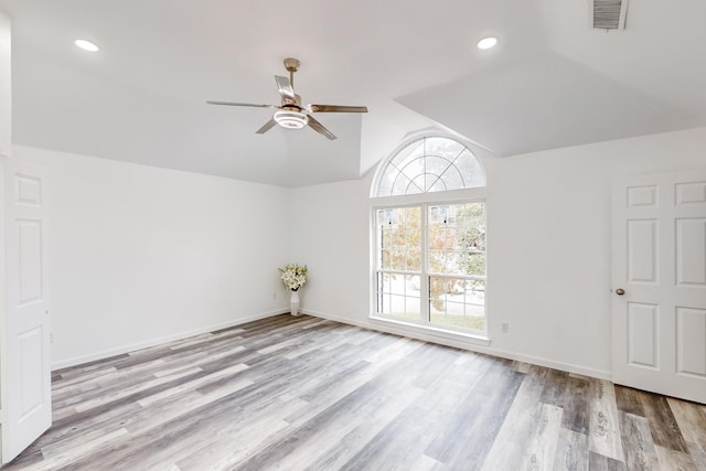 827 Astaire Ave, Duncanville, TX 75137 - unfurnished room with lofted ceiling, ceiling fan, light wood-type flooring, recessed lighting, and baseboards