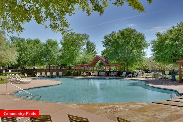 5929 Meadowcrest Ln, Sachse, TX 75048 - community pool featuring a patio, fence, and a gazebo