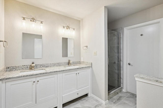 404 Anita Ave, Keller, TX 76248 - full bathroom featuring marble finish flooring, a shower stall, and double vanity