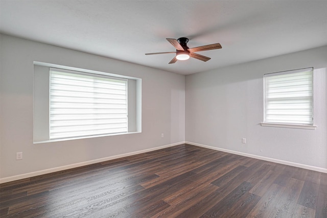 7824 Daniel Dr, North Richland Hills, TX 76182 - empty room featuring healthy amount of natural light, a ceiling fan, dark wood finished floors, and baseboards