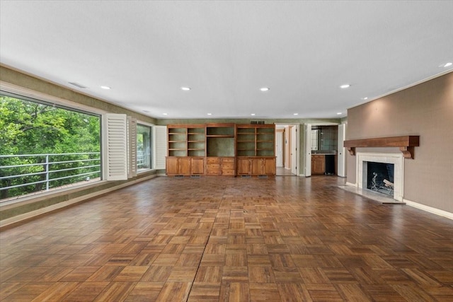 2900 Simondale Dr, Fort Worth, TX 76109 - unfurnished living room featuring baseboards, a fireplace, and recessed lighting