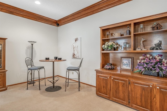 17881 Silver Leaf, Flint, TX 75762 - dining room with light carpet, ornamental molding, and baseboards