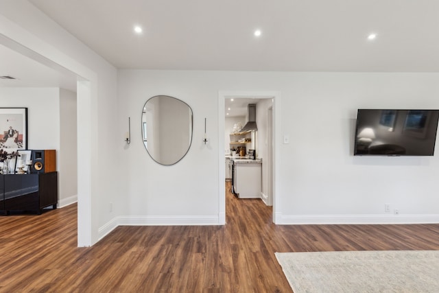 3351 Santa Teresa Ave, Dallas, TX 75228 - unfurnished living room with wood finished floors, baseboards, and recessed lighting