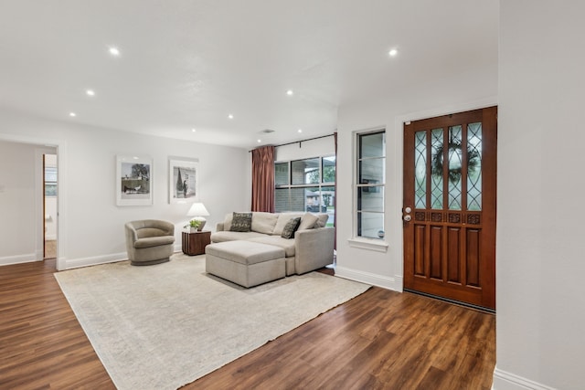 3351 Santa Teresa Ave, Dallas, TX 75228 - living area with dark wood finished floors, baseboards, and recessed lighting