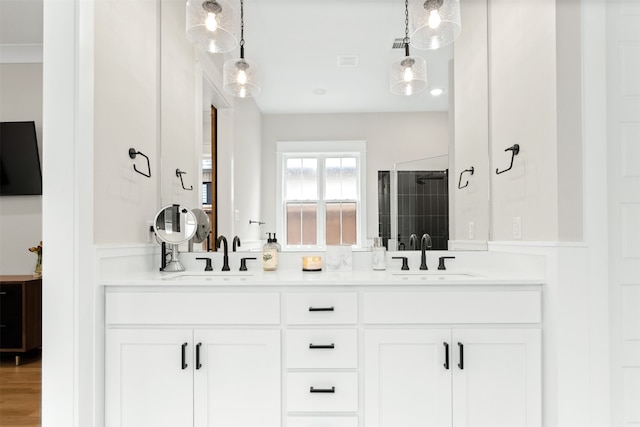 2410 Somercrest Pl, Midlothian, TX 76065 - bathroom featuring double vanity and a stall shower