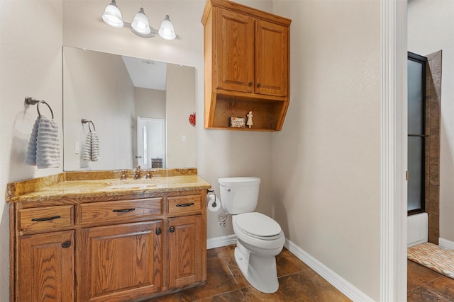 1527 Old Ranch Rd, China Spring, TX 76633 - full bathroom with toilet, a shower with shower door, vanity, and baseboards