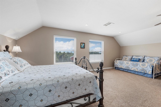 1527 Old Ranch Rd, China Spring, TX 76633 - bedroom with vaulted ceiling, carpet flooring, baseboards, and recessed lighting