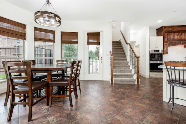 968 Fairfield Ln, Allen, TX 75013 - dining room featuring stairs, a chandelier, recessed lighting, and baseboards