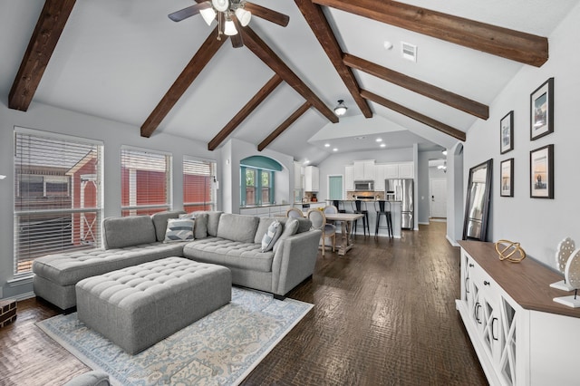1200 Killian Dr, Mansfield, TX 76063 - living room with a ceiling fan, recessed lighting, and dark wood-type flooring