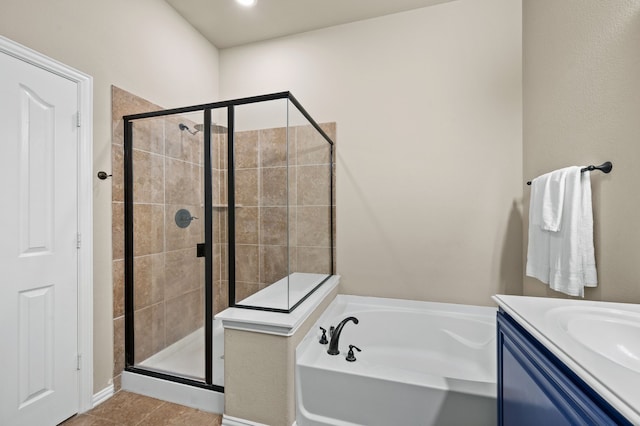 1200 Killian Dr, Mansfield, TX 76063 - bathroom featuring a shower stall, a bath, vanity, and tile patterned floors