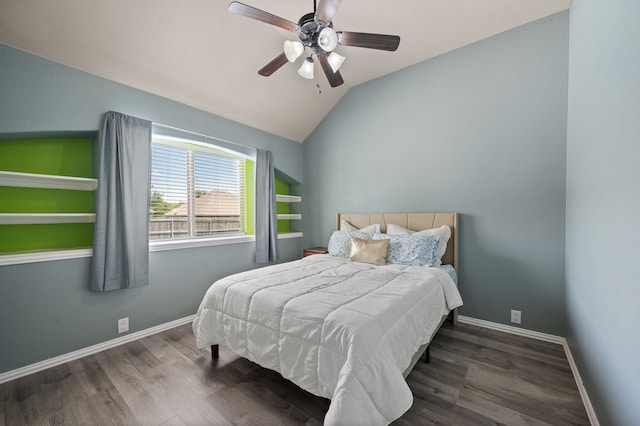 1200 Killian Dr, Mansfield, TX 76063 - bedroom with lofted ceiling, wood finished floors, baseboards, and a ceiling fan