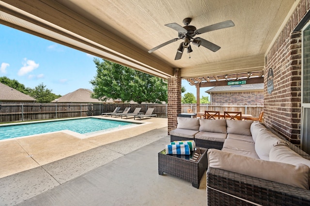 1200 Killian Dr, Mansfield, TX 76063 - view of pool featuring an outdoor hangout area, a patio area, a fenced backyard, and ceiling fan