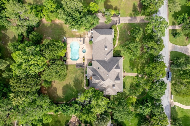 aerial view of a pool area