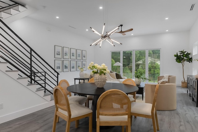 1921 Pollard St, Dallas, TX 75208 - dining space with light wood-type flooring, stairs, recessed lighting, and baseboards