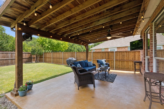 1016 Hidden Creek Ct, Allen, TX 75002 - view of patio featuring grilling area, outdoor lounge area, and a ceiling fan