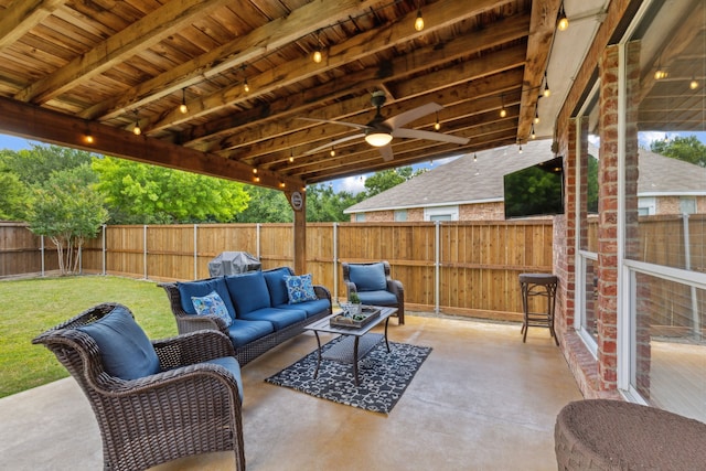 1016 Hidden Creek Ct, Allen, TX 75002 - view of patio featuring an outdoor hangout area, ceiling fan, and grilling area