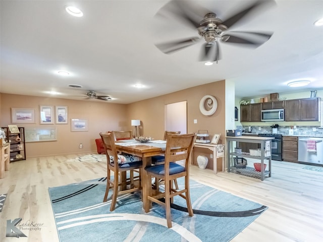 649 Westwood Dr, Abilene, TX 79603 - dining space featuring a ceiling fan, light wood-style floors, and recessed lighting