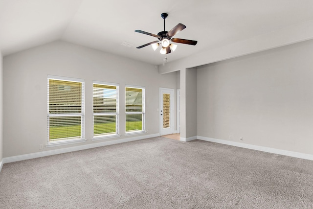 1105 Pigeon Hawk Dr, Little Elm, TX 75068 - unfurnished room with ceiling fan, carpet floors, baseboards, and vaulted ceiling