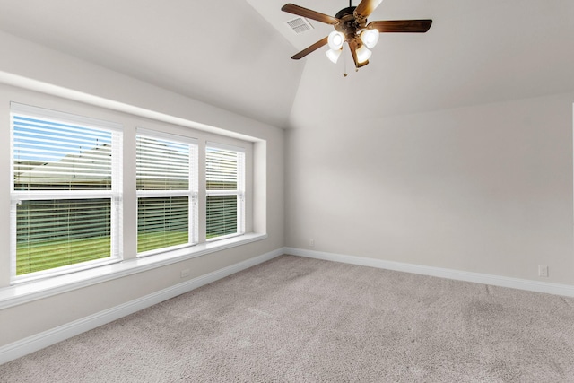 1105 Pigeon Hawk Dr, Little Elm, TX 75068 - unfurnished room featuring carpet flooring, vaulted ceiling, a ceiling fan, and baseboards