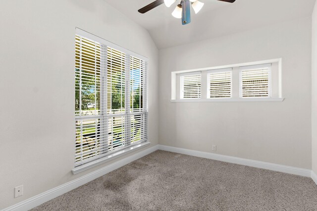1105 Pigeon Hawk Dr, Little Elm, TX 75068 - carpeted empty room featuring ceiling fan, baseboards, and vaulted ceiling