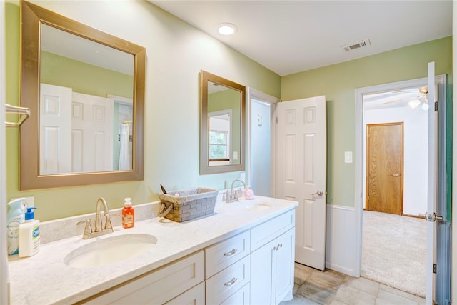 5808 Arbor Valley Dr, Arlington, TX 76016 - bathroom featuring double vanity, tile patterned flooring, and a ceiling fan