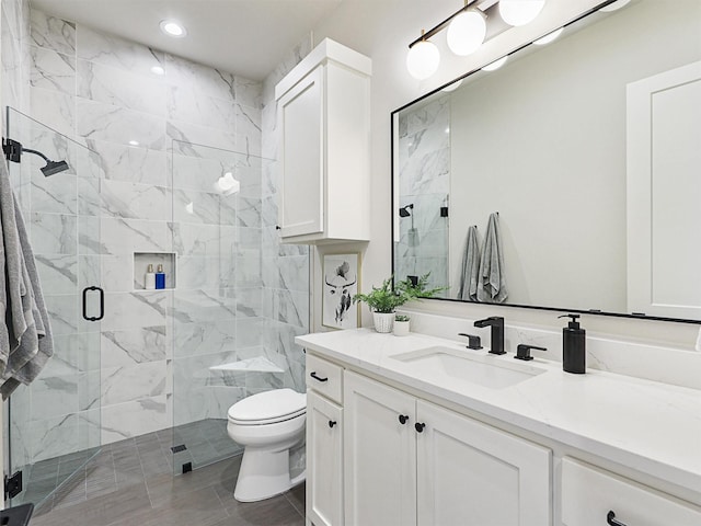 2015 Honey Ln, Celina, TX 75009 - full bath with a shower stall, toilet, vanity, and recessed lighting