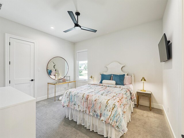 2015 Honey Ln, Celina, TX 75009 - bedroom with light colored carpet, baseboards, recessed lighting, and ceiling fan